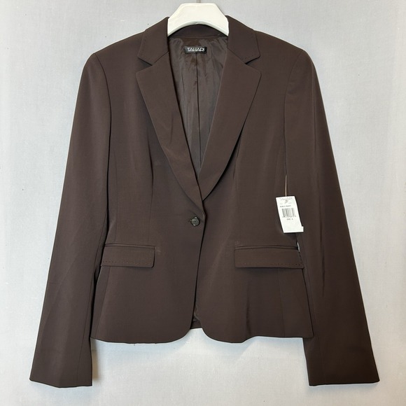 Tahari Blazer Jacket Womens 6 Brown Workwear V Neck Collar Button Pockets